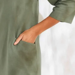 Robe forme housse unie, mélange coton-lin