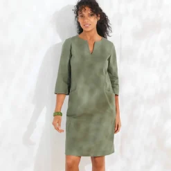 Robe forme housse unie, mélange coton-lin