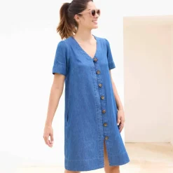 Robe housse boutonnée, jean léger