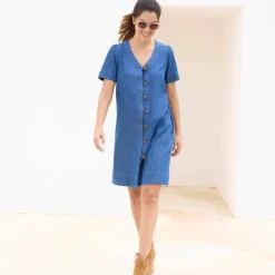 Robe housse boutonnée, jean léger