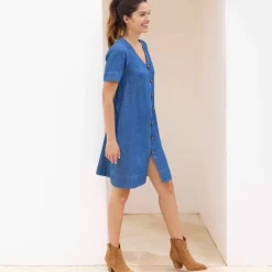 Robe housse boutonnée, jean léger
