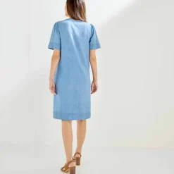 Robe housse boutonnée, jean léger