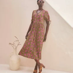 Robe imprimée manches courtes en crépon