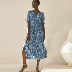 Robe imprimée manches courtes en crépon