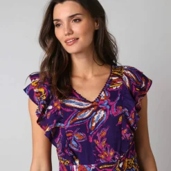 Robe imprimée manches volantées
