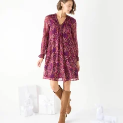 Robe imprimée à plis, imprimé forêt