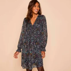 Robe imprimée à plis, imprimé forêt