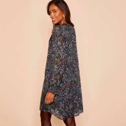 Robe imprimée à plis, imprimé forêt