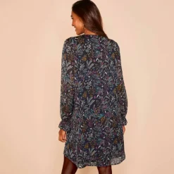 Robe imprimée à plis, imprimé forêt