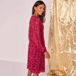 Robe imprimé fleuri, voile plissé