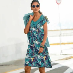 Robe imprimé tropical - décolleté macramé