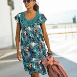 Robe imprimé tropical - décolleté macramé