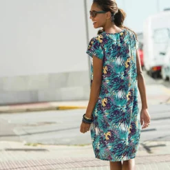 Robe imprimé tropical - décolleté macramé