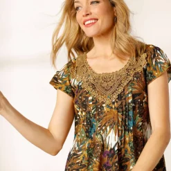 Robe imprimé tropical - décolleté macramé