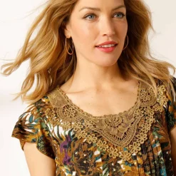 Robe imprimé tropical - décolleté macramé