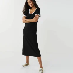 Robe longue bicolore, manches courtes