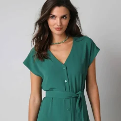 Robe longue boutonnée effet froissé naturel