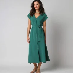 Robe longue boutonnée effet froissé naturel