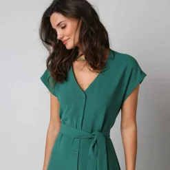 Robe longue boutonnée effet froissé naturel