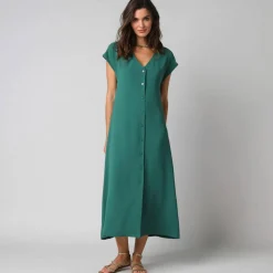 Robe longue boutonnée effet froissé naturel
