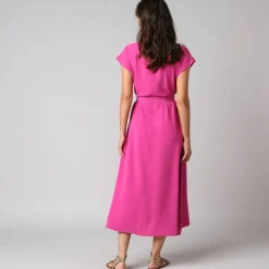 Robe longue boutonnée effet froissé naturel