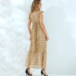 Robe longue cache-coeur sans manches voile imprimé