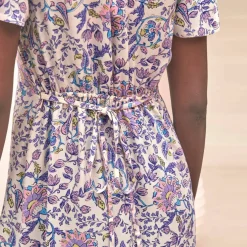 Robe longue col V imprimée, manches papillon