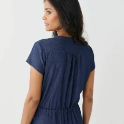 Robe longue col zippé, denim léger