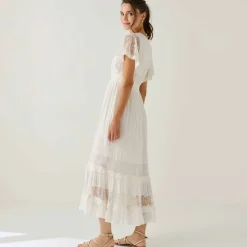 Robe longue crépon et tulle brodé