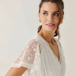 Robe longue crépon et tulle brodé