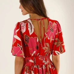 Robe longue décolleté cache-coeur, crêpe imprimé