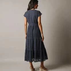 Robe longue dentelle macramé