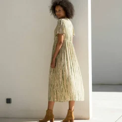 Robe longue en crépon, imprimée