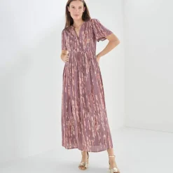 Robe longue en crépon, imprimée