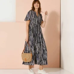 Robe longue en crépon, imprimée