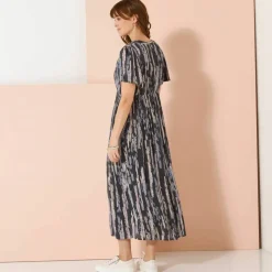 Robe longue en crépon, imprimée