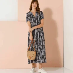 Robe longue en crépon, imprimée