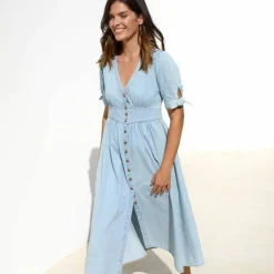 Robe longue en denim, évasée