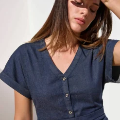 Robe longue en jean, manches courtes
