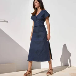 Robe longue en jean, manches courtes