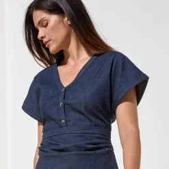 Robe longue en jean, manches courtes