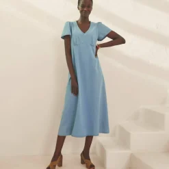 Robe longue en jean, manches papillon