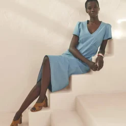 Robe longue en jean, manches papillon