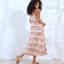 Robe longue à fines bretelles, imprimé fantaisie