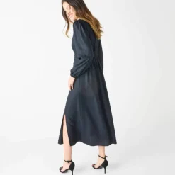 Robe longue fluide col V unie