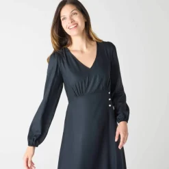 Robe longue fluide col V unie