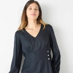 Robe longue fluide col V unie