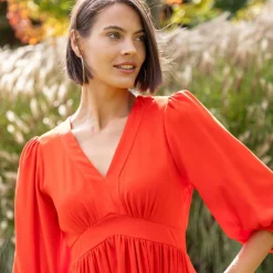 Robe longue fluide col V, unie