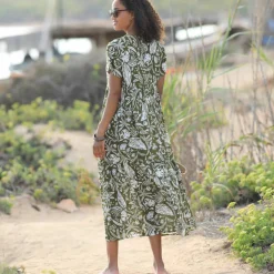 Robe longue imprimée col V, crépon