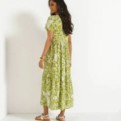 Robe longue imprimée col V, crépon